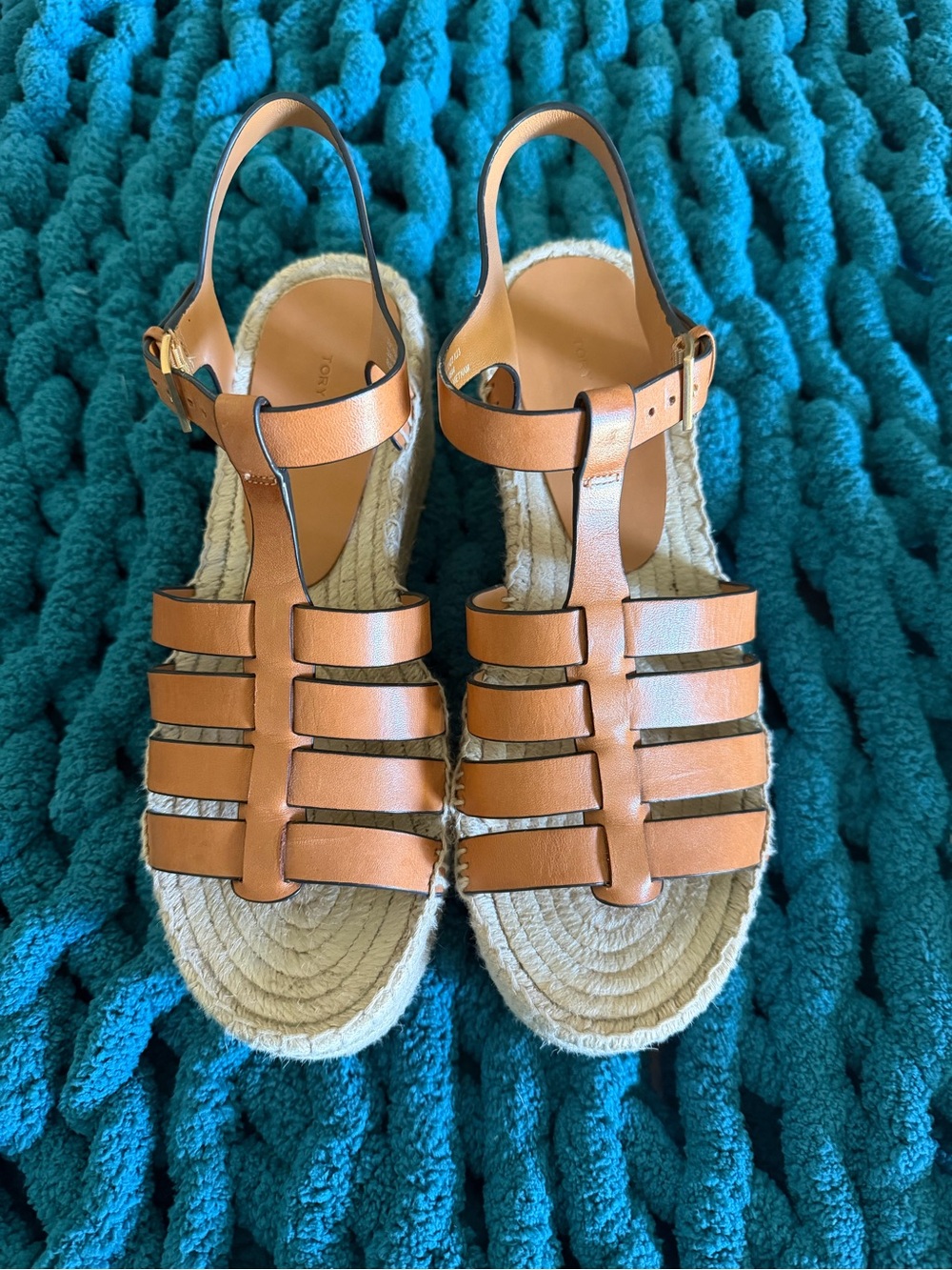 Tory Burch Fisherman Espadrille Platform Wedge Sandals woman's size 8.5